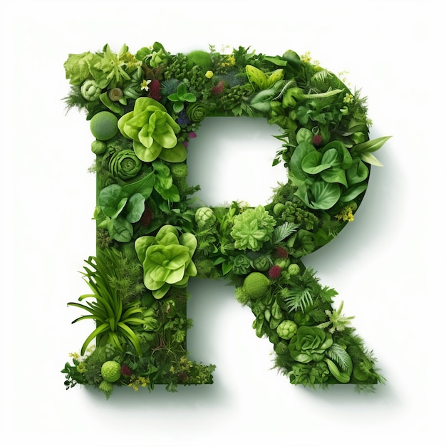 Realistic r letter with plants