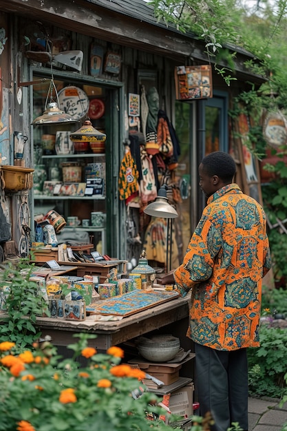 Foto gratuita scena realistica da un giardino del quartiere vendita di oggetti diversi