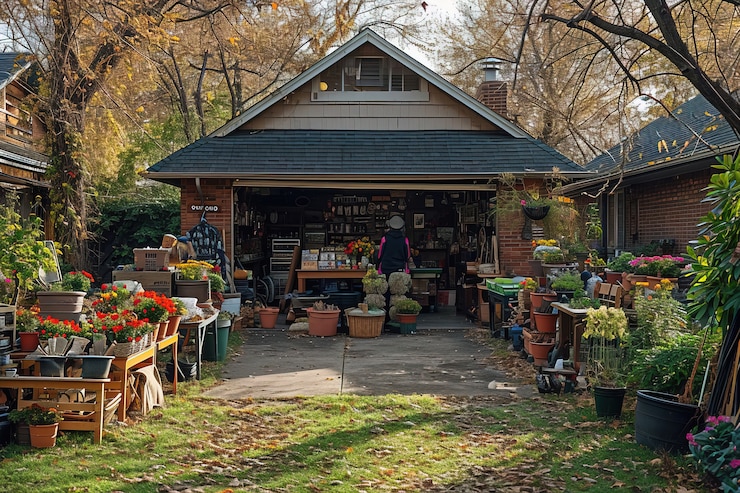 Free Photo realistic scene from a neighborhood yard sale of miscellaneous items