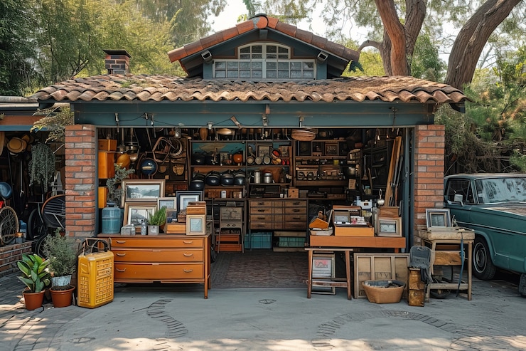 Free Photo realistic scene at a neighborhood yard sale with miscellaneous items