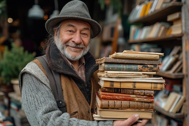 Realistic scene with books at a neighborhood yard sale