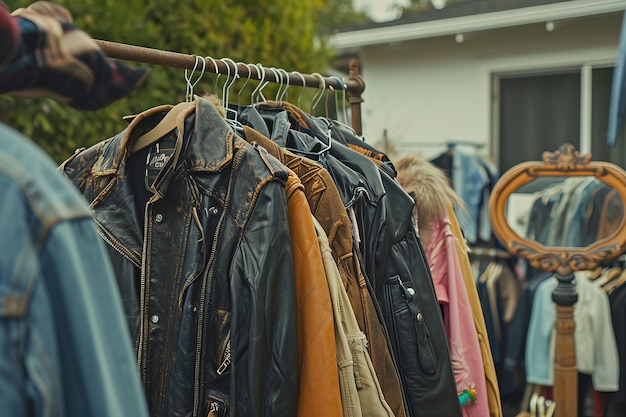 Free photo realistic scene with clothes at a neighborhood yard sale