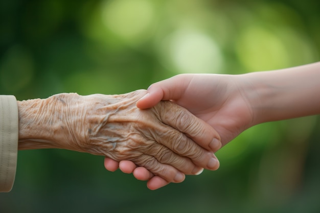 Realistic scene with health worker taking care of elderly patient