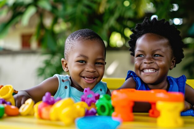 Realistic scene with young children with autism playing