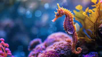 Foto gratuita un cavalluccio marino realistico nell'ambiente sottomarino selvaggio