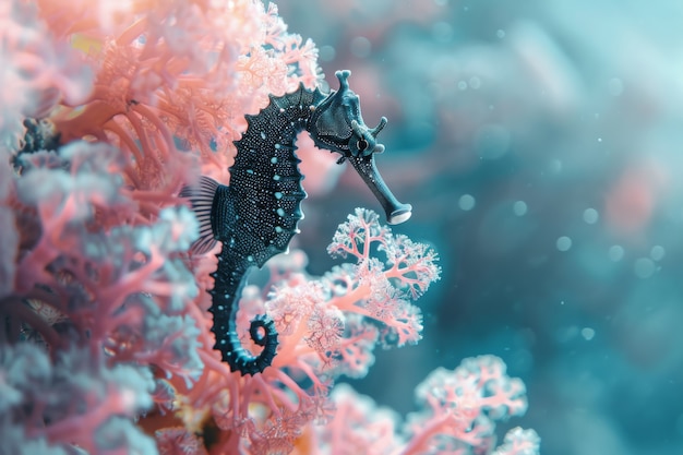 Free photo realistic seahorse animal in the wild underwater environment