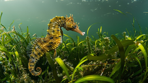 Free photo realistic seahorse animal in the wild underwater environment