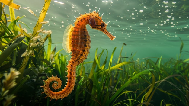 Free photo realistic seahorse animal in the wild underwater environment