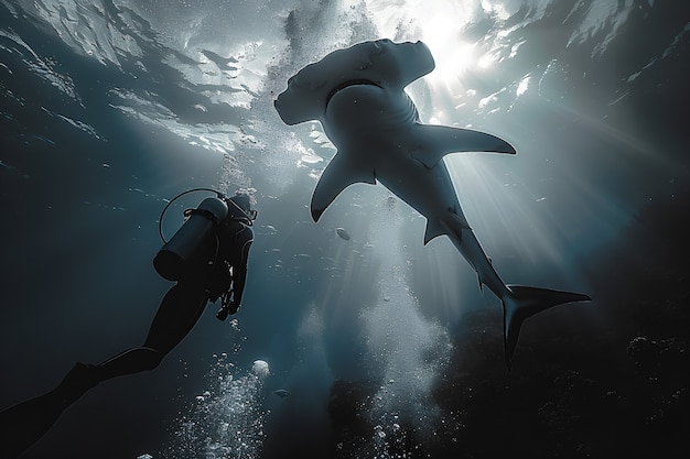Бесплатное фото Реалистичная акула в океане