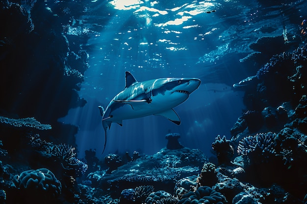 Realistic shark in ocean