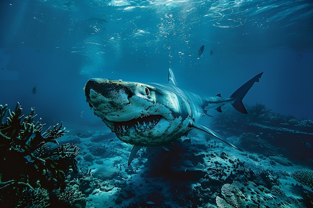 Realistic shark in ocean