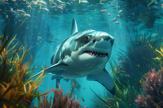 Realistic shark in ocean