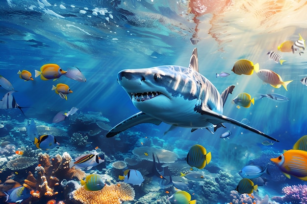 Free photo realistic shark in ocean