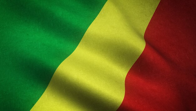 Реалистичный снимок развевающегося флага Мали с интересными текстурами