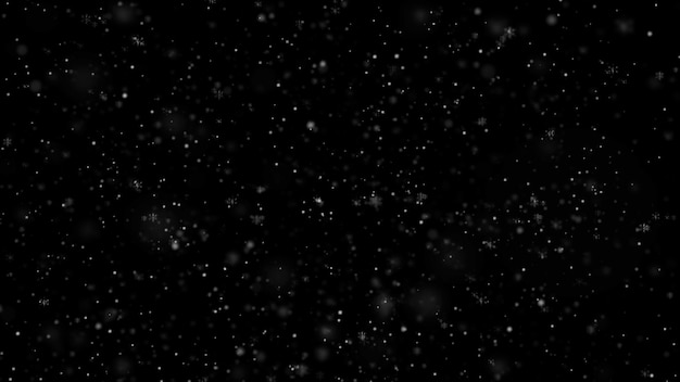 Бесплатное фото Реалистичные снежинки, изолированные на черном фоне, покрыты белым снегом