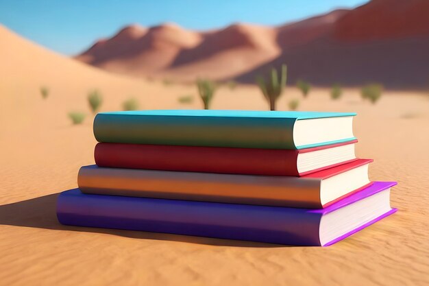 Реалистичные книги в пустынном пейзаже