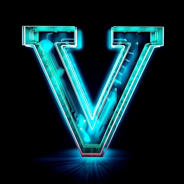 Realistic v letter with blue light