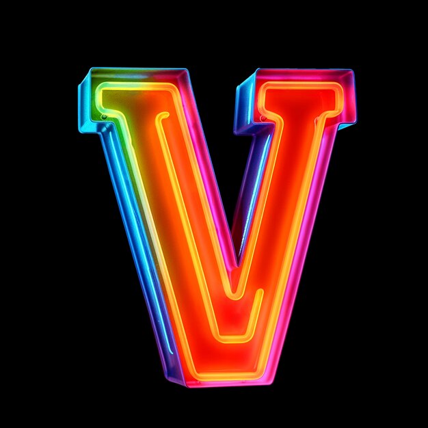 Realistic v letter with bright lights