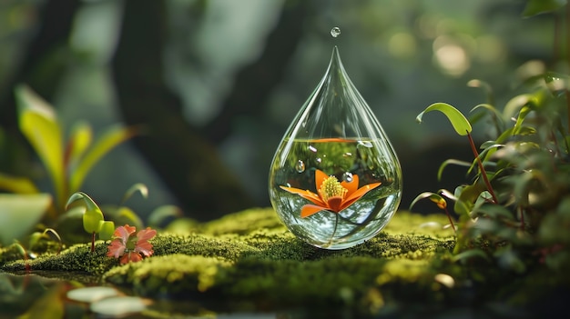 Realistic water drop with an ecosystem for world water day