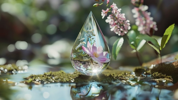 Realistic water drop with an ecosystem for world water day