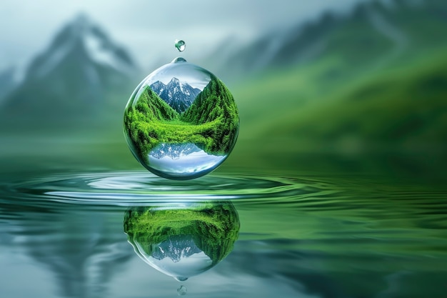 Free photo realistic water drop with an ecosystem