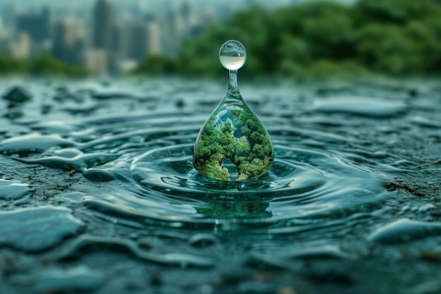 Goccia d'acqua realistica con un ecosistema