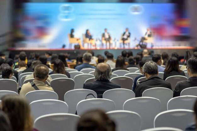 Premium Photo Rear View Of Audience Listening Speakers On The Stage In The Conference Hall Or Seminar Meeting