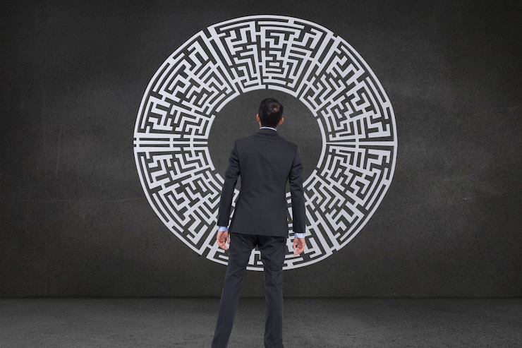 Free Photo rear view of businessman looking a maze