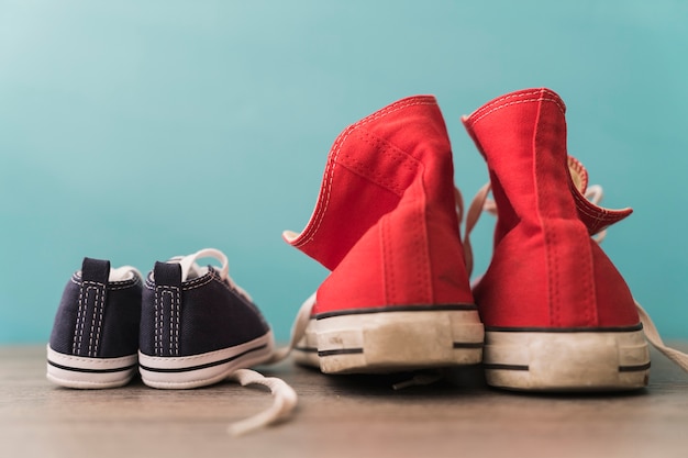 Rear view of red and blue shoes