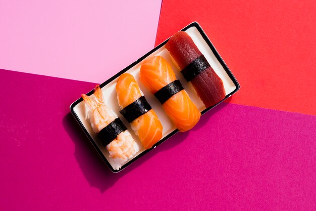 Rectangular plate with sushi