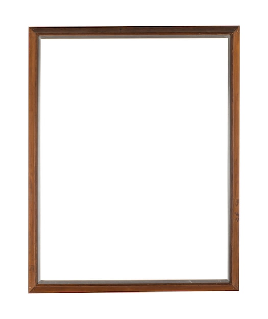 Rectangular wooden frame for painting or picture isolated on a white wall