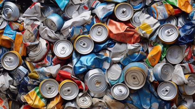 Free photo recyclable aluminum waste depicted through compressed cans