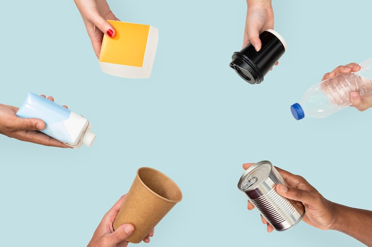 Free Photo recyclable wastes hand for environment campaign