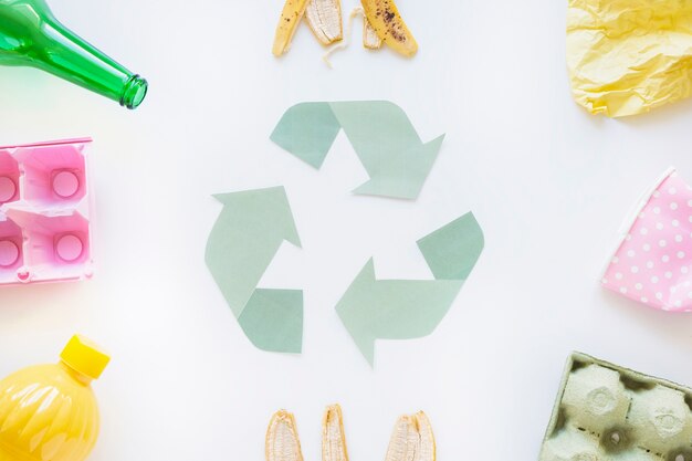 Recycle symbol with garbage