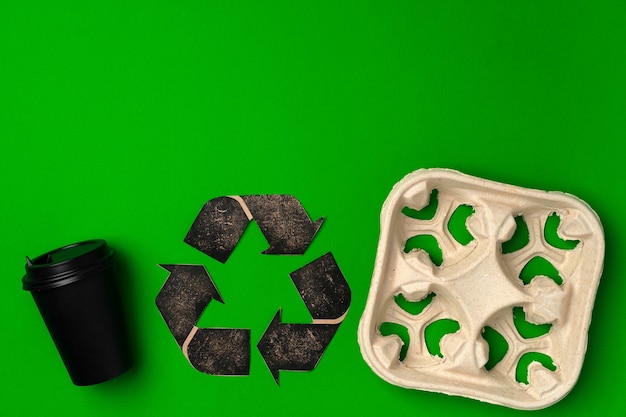 Recycle takeout coffee cups and trays ecological concept