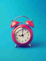 Free photo red alarm clock on blue background