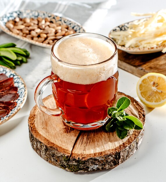 Red beer mug on the table