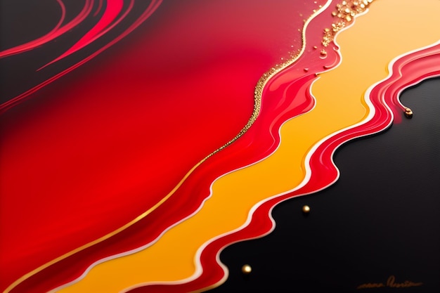 A red and black background with gold swirls and a black background.