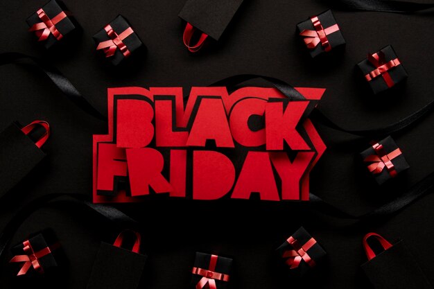 Free Photo red black friday and gift boxes top view