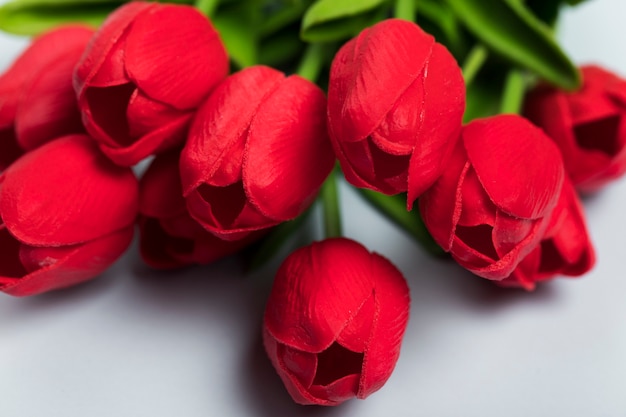 Red blooming tulips bouquet