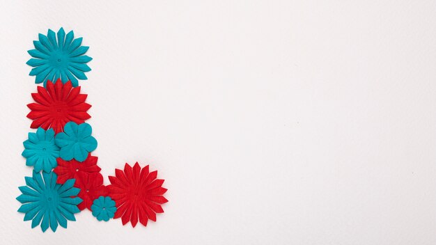 Красно-синий цветок на углу белого фона