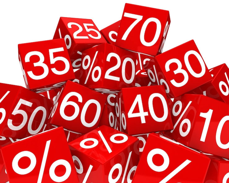 Free Photo red boxes with different discounts