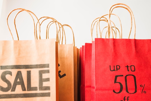 Red and brown paper shopping bags