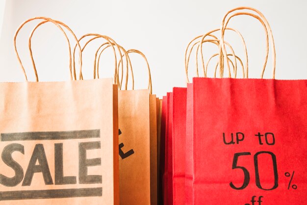 Red and brown paper shopping bags