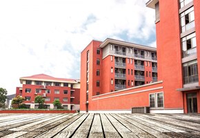 Red buildings households