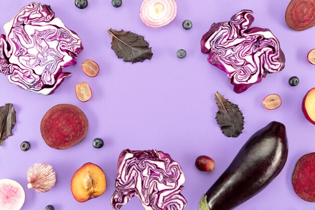 Red cabbage and eggplant top view