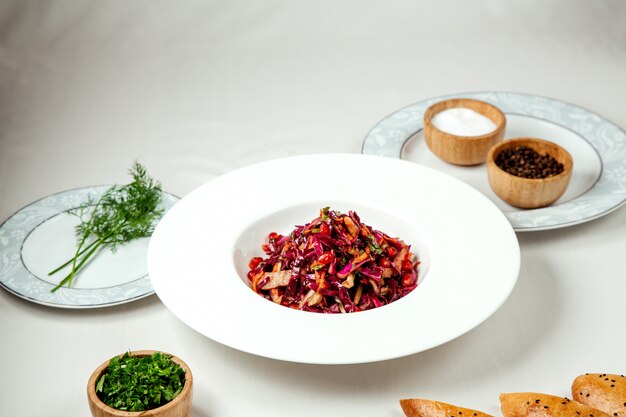 Red cabbage salad on the table