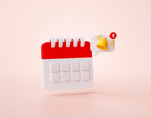 Free photo red calendar reminder notification icon website ui 3d rendering illustration