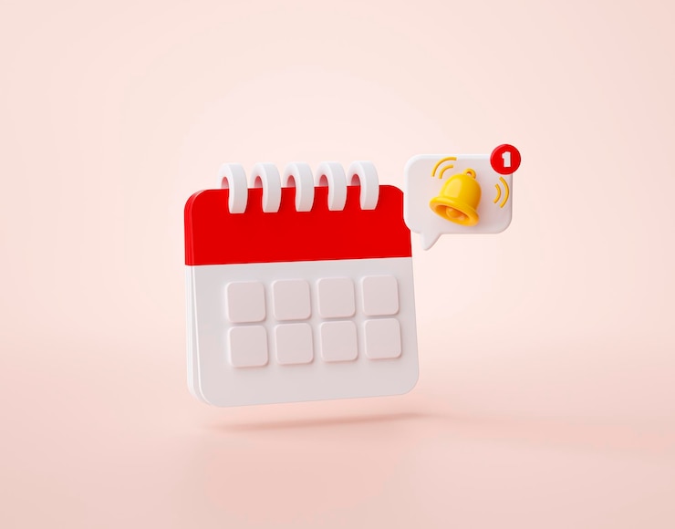 Free Photo red calendar reminder notification icon website ui 3d rendering illustration