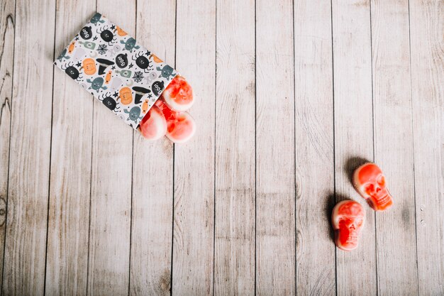 Red candies in shape of skulls